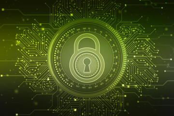 Digital Padlock on abstract technology background, Technology security concept. Modern safety digital background. Protection system, Cyber Security and safety information, personal data concept