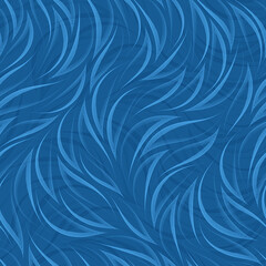 Blue seamless vector pattern of thin stripes in the form of waves. Abstract texture from smooth stripes with corners.