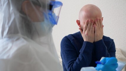 A sick man complains to the doctor about his health, the Man coughs and says that his throat hurts....