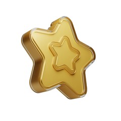 Gold Star 3D illustration isolated on white background. Glossy yellow star Realistic 3d. Customer rating.