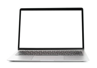 Laptop with blank screen on white background