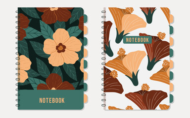 Cover template set decorated with flowers great for planner, covers, diary. Seamless flowers pattern.