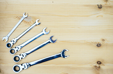 fixed wrenches of different sizes with copy space