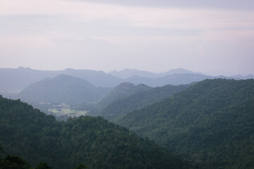Naklejka premium Beautiful nature, sky, trees, evening atmosphere at Khao Yai National Park, Thailand