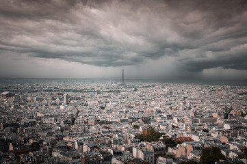 View from Sacre Coeur over Paris with Eiffel Tower in Center