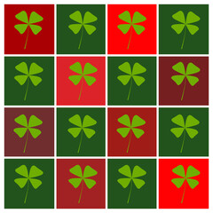 Seamless pattern design of green leaves in dark green and red square blocks. For decoration wallpaper wrapping paper books toys fabrics and tablecloths. With copy space.