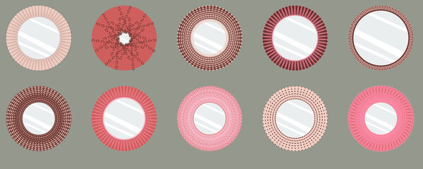 set of mirrors in rattan frames cartoon vector isolated hand drawing