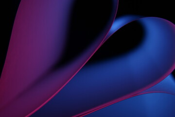 Hojas de papel para oficina formando una escena oscura con elìpses en abanico, con borde rosa y sombra difuminada azul, presenta un bello diseño abstracto con fondo negro