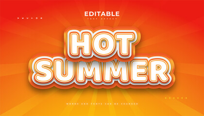 Hot Summer Text in White and Orange Style with 3D Effect. Editable Text Style Effect