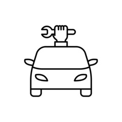 Maintenance station vector icon black outline. Car repairing service symbol. Trendy flat isolated sign can be used for: illustration, logo, mobile, app, design, web, dev, ui, ux, gui. Vector EPS 10