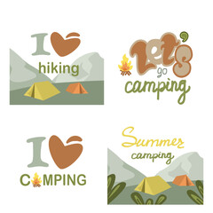 Set of lettering camping, hiking, tourism prints, adventures