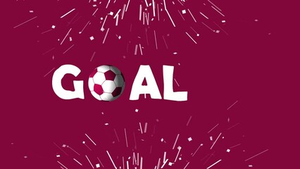 Celebrating a goal in a football game. Football or Soccer ball using ‘Goal’ text animation. 3d soccer ball on green screen and black alpha background 4k animation. 