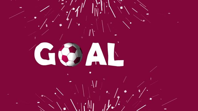 Celebrating a goal in a football game. Football or Soccer ball using &lsquo;Goal&rsquo; text animation. 3d soccer ball on green screen and black alpha background 4k animation. 