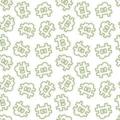 bitcoin pattern yellow letters on green background