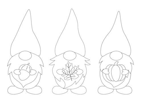 Fall Gnomes Coloring Vector Illustration