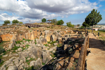 Roman quarries of Cerro Bellido. It is located on a hill with wooden walkways. Casariche, Seville, Spain.