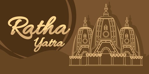 Ratha yatra festival A chariot with wooden deities of Jagannath, Baladeva and Subhadra. Holiday banner greeting card Vector illustration