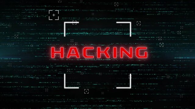 Animation of data processing and hacking text over black background