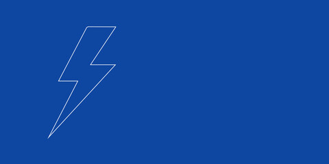 A large white outline lightning symbol on the left. Designed as thin white lines. Vector illustration on blue background