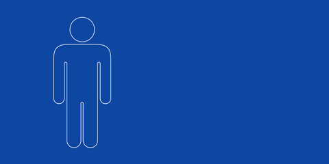 A large white outline man symbol on the left. Designed as thin white lines. Vector illustration on blue background
