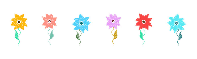 Hand draw flower set. Flowers vector illustration in scandinavian style. Floral branch. Simple line drawing. Summer botanical print.