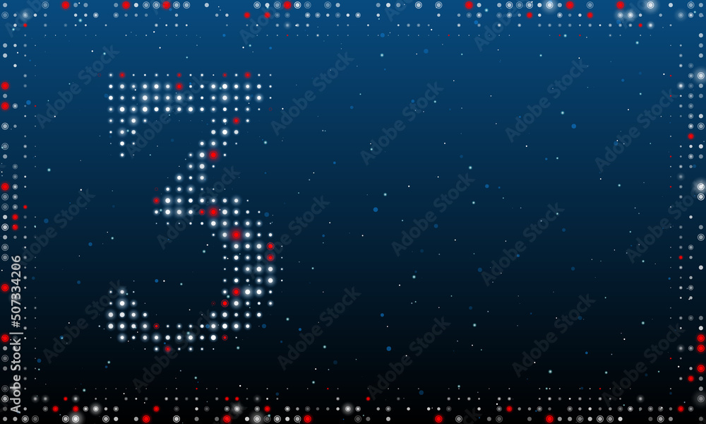 Poster on the left is the number three symbol filled with white dots. pointillism style. abstract futuristi