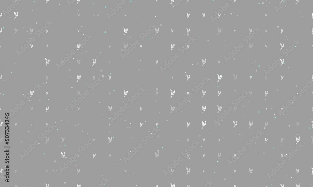 Poster seamless background pattern of evenly spaced white wheat symbols of different sizes and opacity. vec
