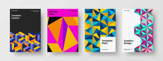 Premium company identity design vector illustration set. Simple geometric shapes magazine cover template collection.
