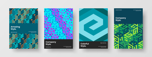 Premium company brochure A4 vector design template composition. Trendy mosaic shapes book cover layout bundle.