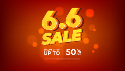6.6 Online super sale banner template on red background.