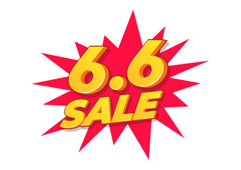 6.6 Online sale tag, poster design template, discount isolated sticker, vector.
