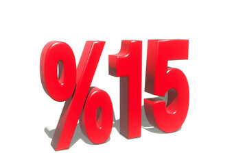 illustration of 15 percent discount in 3D illustration red color with white background and copy space