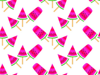 Sweet watermelon slice ice cream vector illustration seamless pattern. Valentine's Day print. Summer diet. Isolated red and green water melon fruit ice cream. Vector dessert watermelon berry dessert.