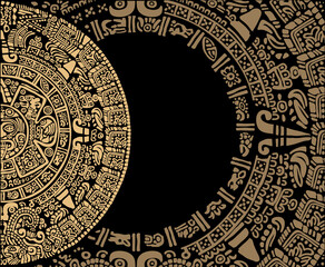 Fototapeta na wymiar .Frames and abstract design with an ancient Mayan ornament.Images of characters of ancient American Indians. The Aztecs, Mayans, Incas.Ancient signs of America on a black background. The Aztecs, Mayan