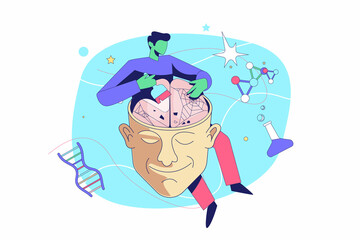 Brain programing illustration, most difficult cleaning  vector, clean up brain concept 