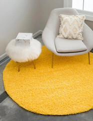Modern living room area rug design. Interior room rug sofa chair carpet wall design.