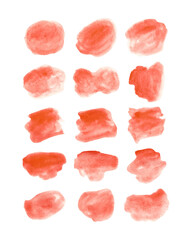 Abstract red rose colored watercolor blob collection.