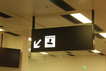 Vienna airport, departure section, duty free shops and arrow signs