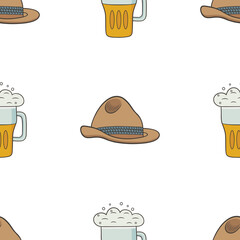 vector graphic seamless pattern with glasses of beer and hats 02