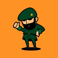 Retro army mascot cartoon character thumbs up. Celebration of Indonesia Independence Day.
