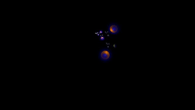 Clip video con sfondo nero e frattali color arancio, blu e grigio in movimento