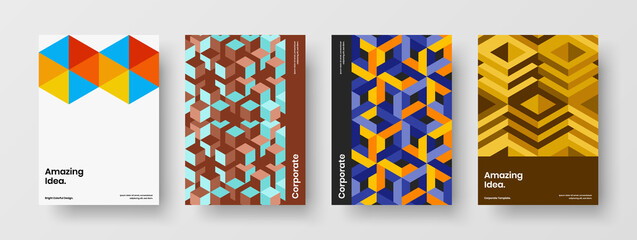 Modern corporate cover A4 design vector template composition. Amazing geometric tiles annual report concept set.