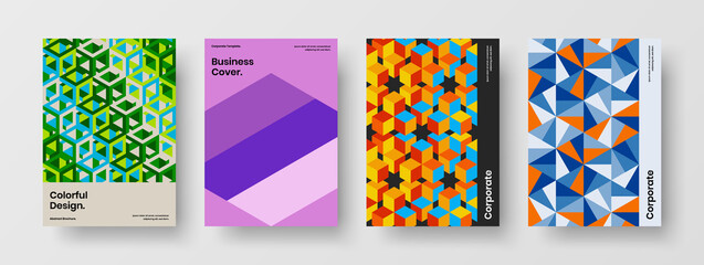 Clean mosaic hexagons catalog cover template bundle. Trendy presentation vector design illustration collection.
