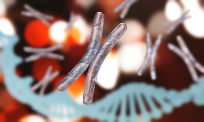 chromosomes, X chromosome close up on a blurred background, human genome, 3d rendering