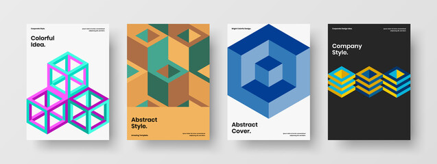 Simple annual report vector design concept bundle. Clean geometric hexagons book cover template composition.