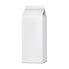Blank white tall gable top carton realistic vector mockup. Paperboard box for milk, juice or other food product mock-up - 507341408