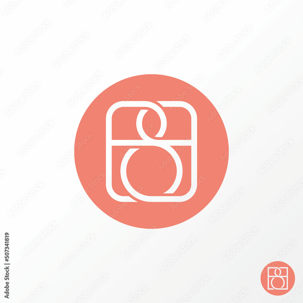 Poster unique letter or word bb line art out font on flip or backward square image graphic icon logo design