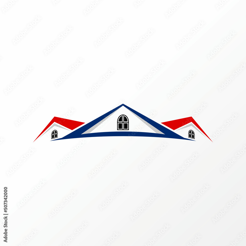 Poster unique but simple three roof house in 3d front and side with windows image graphic icon logo design 
