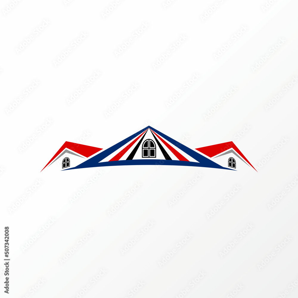 Poster very unique but simple three roof house in 3d with windows image graphic icon logo design abstract c