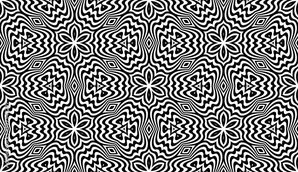 Poster hexagonal seamless pattern in optical art style. abstract repeatable ornament.
